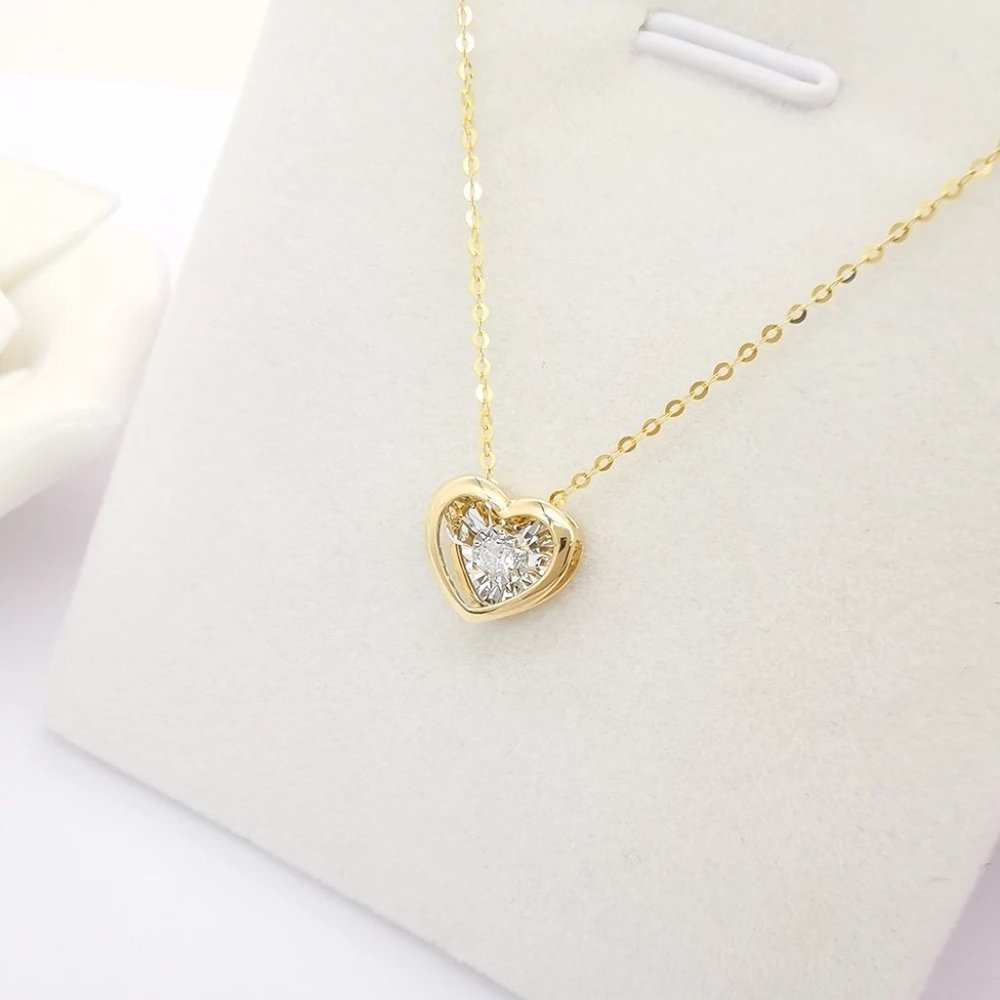 SOLID 18K GOLD DANCING HEART NECKLACE - Picture 6 of 16